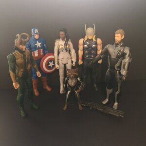 Marvel Action Figures - Loki, Thor, Endgame Thor, Captain America, & Rocket